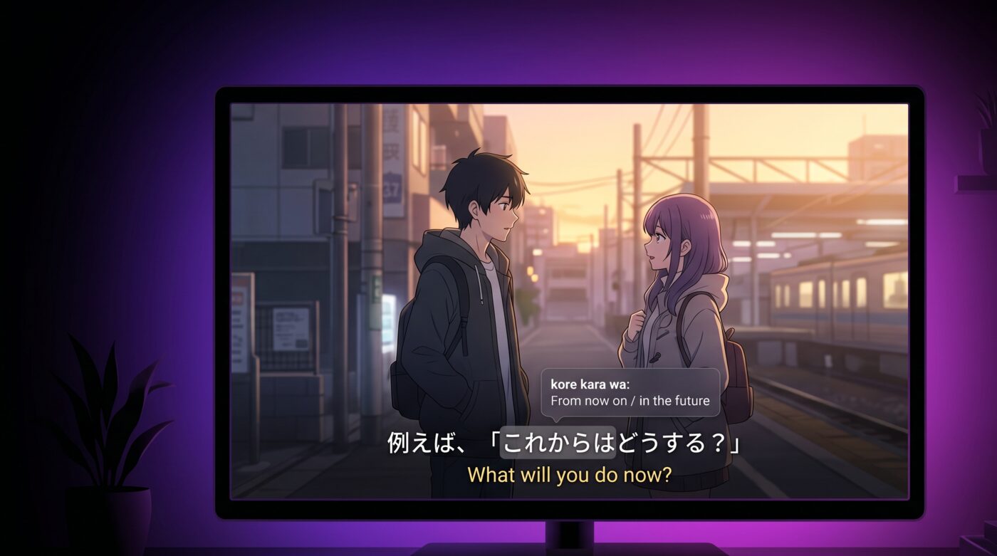 Crunchyroll anime with Japanese and English dual subtitles for language learning