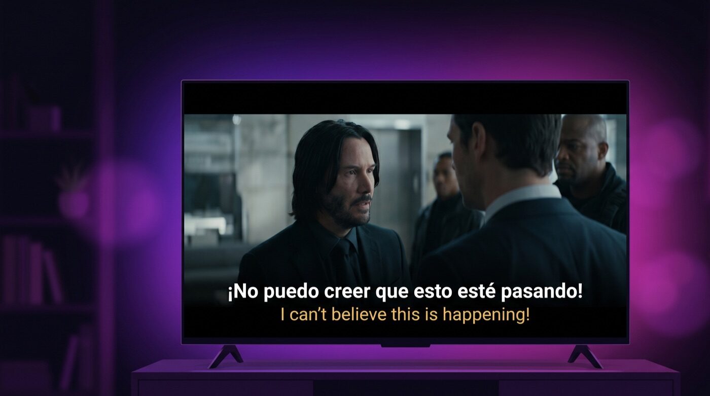 Dual subtitles in Spanish and English shown together on a Netflix movie scene